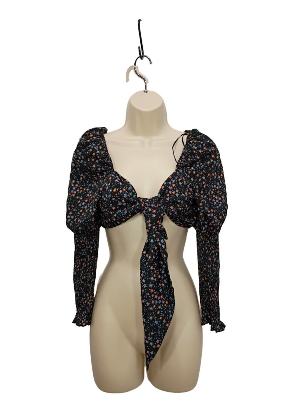 Fashion Nova Blouse Womens Large Black Floral Print Long Sleeve